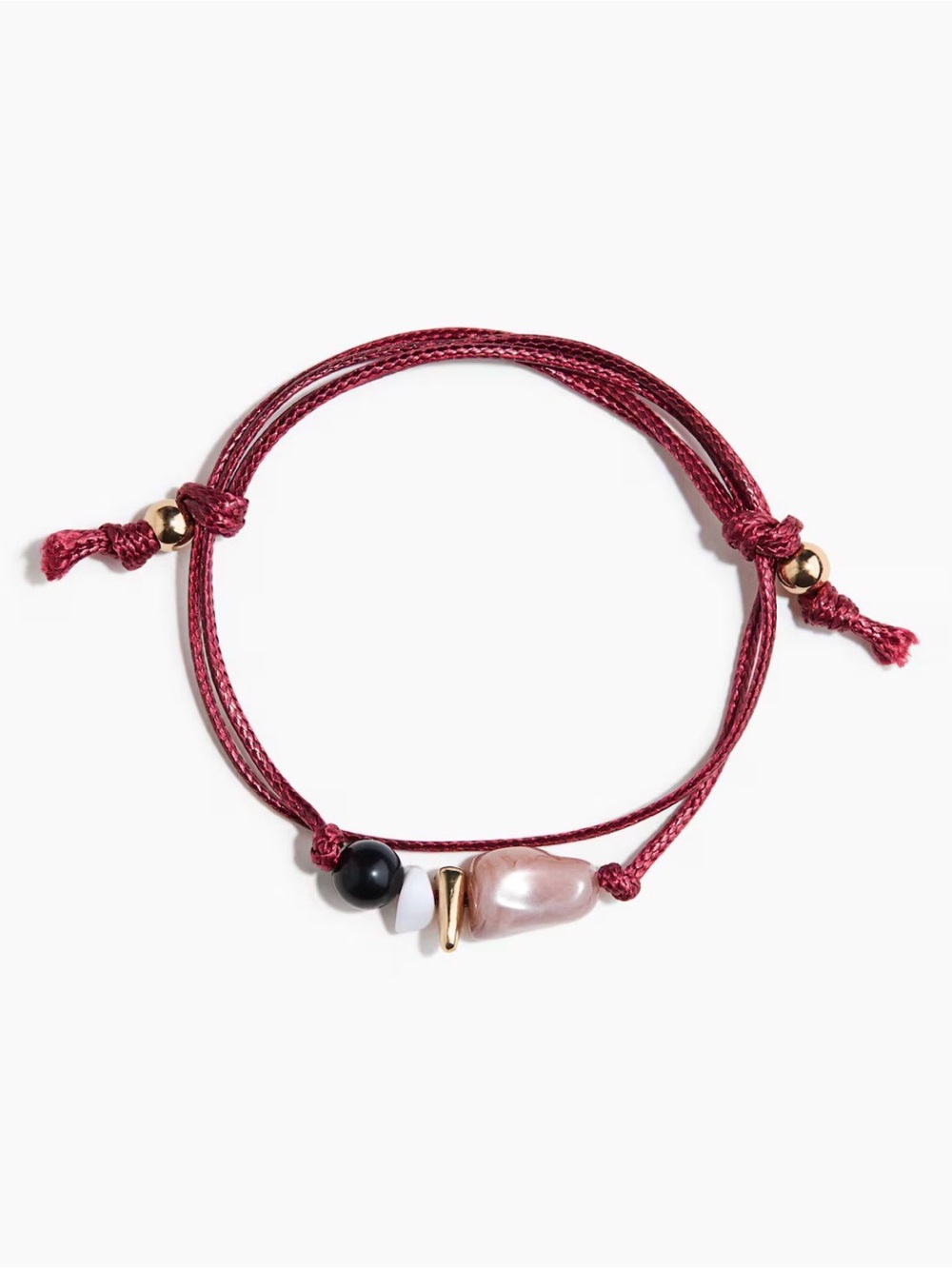Adjustable Red Cord Necklace with Rose Quartz & Black Bead